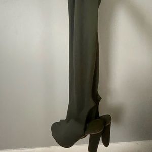 army green open toed knee high boots